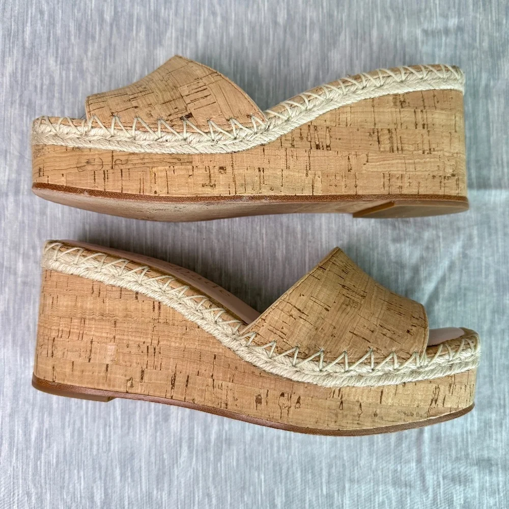 Kate Spade New York Cork Platform Wedge Slide Sandals Size 8B Espadrille Trim - Picture 2 of 7